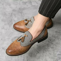 Handmade dress tweed shoes, leather wingtip brogue shoes, formal shoes for men - Thumbnail 4