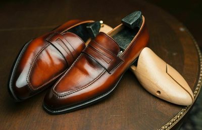 Handmade men brown shaded dress shoes, formal slip ons shoes men, moccasin shoes