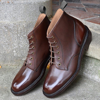 Handmade Chocolate Brown Ankle Leather Lace Up Dress Men's Boot - Thumbnail 1