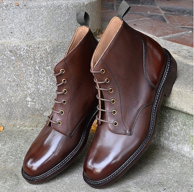 Handmade Chocolate Brown Ankle Leather Lace Up Dress Men's Boot