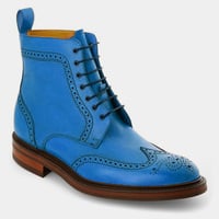 Mens New Blue Leather Fancy Ankle WingTip Formal Boot - Thumbnail 1