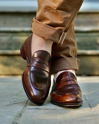 Handmade men brown leather moccasin, dress leather shoes for mens, loafer shoes