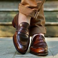 Handmade men brown leather moccasin, dress leather shoes for mens, loafer shoes - Thumbnail 4