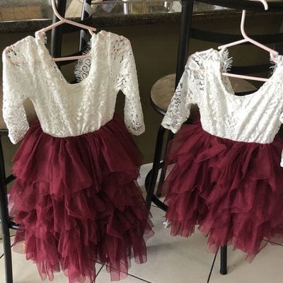 Dark burgundy flower girl dresses - Thumbnail 5