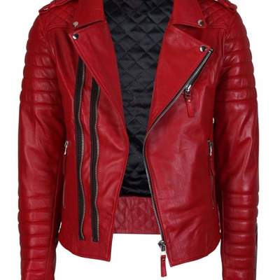 Men red color leather jacket, mens red biker leather jacket, men’s leather jacket