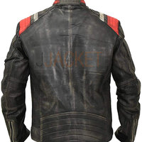 Distressed Cafe Racer Vintage Motorcycle Black Leather Jacket - Thumbnail 2