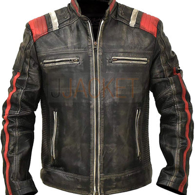 Distressed cafe racer vintage motorcycle black leather jacket