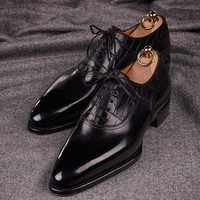 Handmade Men's Black Leather Best Oxfords Dress Custom Made Shoes For Men - Thumbnail 4
