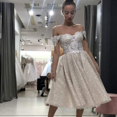 Off the shoulder sparkly wedding dresses bridal gown with appliques - Thumbnail 4