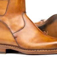 Jodhpurs Tan Color Genuine Leather High Ankle Burnished Derby Toe Single Buckle Strap Handmade Boots - Thumbnail 2