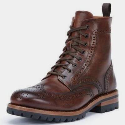 New handmade oxfords brown wingtip ankle high lace up rangers boot 
