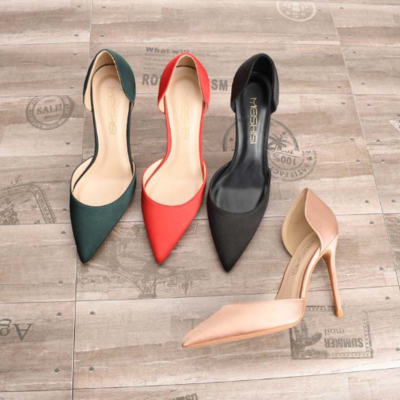 New satin hollow pointed stiletto heels sexy pumps g5721