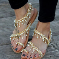 Flat Sandals Women Summer Leisure Beach Pearl Set Feet Flip Flops Flat And Slippers G4782 - Thumbnail 1