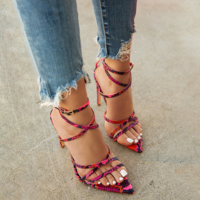 Explosive Style Sandals Pointed Toe Cross Straps Stiletto High Heels Large Size Women's Shoes F1472 - Thumbnail 6