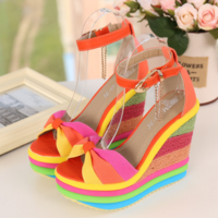 Summer New Style Super High Heel Wedge Sandals Straw Woven Fish Mouth Roman Rainbow H5721 - Thumbnail 3