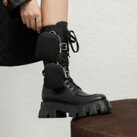 Double Bag Thick-Soled Mid-tube Autumn And Winter New Handsome Martin Boots Cowhide Fashion Women's Boots G5720 - Thumbnail 5