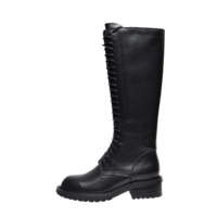 Cow Leather Martin Shoes But Knee Boots Female Round Toe Thick High Heel Side Zipper Rider G9257 - Thumbnail 3