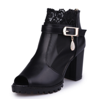 Lace Mesh Fish Mouth Boots Spring Short Boots Breathable Women's Shoes High Heel Sandals N2754 - Thumbnail 3