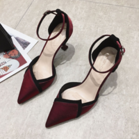 New Stiletto High Heels Satin Color Matching One-way Buckle Pointed Toe Women's Shoes Sandals High Heels J2751 - Thumbnail 1