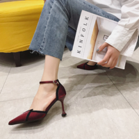 New Stiletto High Heels Satin Color Matching One-way Buckle Pointed Toe Women's Shoes Sandals High Heels J2751 - Thumbnail 2