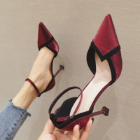 New Stiletto High Heels Satin Color Matching One-way Buckle Pointed Toe Women's Shoes Sandals High Heels J2751 - Thumbnail 4