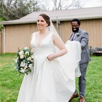 A-line V-neck Sleeveless Backless Stain Plus Size Wedding Dresses Simple Bridal Gown - Thumbnail 2