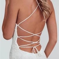 Sheath Cowl Neck Lace Wedding Dresses With Train - Thumbnail 2