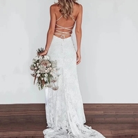 Sheath Cowl Neck Lace Wedding Dresses With Train - Thumbnail 1