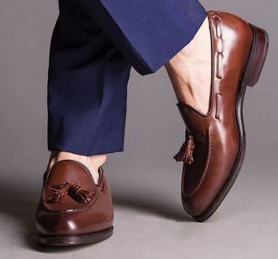 Christmis Classic Choclate Brown Handmade Tassels Loafer Wedding Leather Men's Shoes 