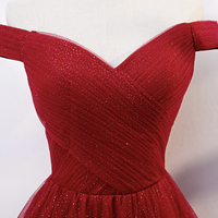 Burgundy tulle long prom dress evening dress - Thumbnail 1