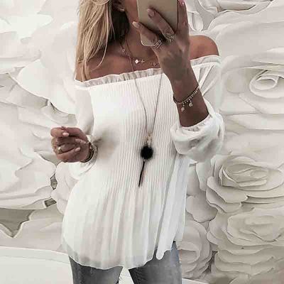 Long sleeve white one-shoulder shirt - Thumbnail 2