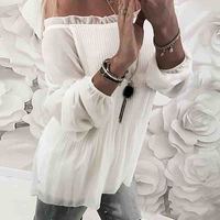 Long Sleeve White One-Shoulder Shirt - Thumbnail 1