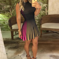 Sexy Sleeveless Color Striped Dress - Thumbnail 2