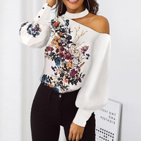 Printed Off-Shoulder Long-Sleeved Shirt - Thumbnail 1