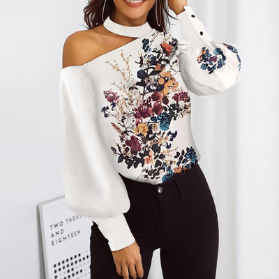 Printed Off-Shoulder Long-Sleeved Shirt