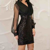 Sexy V-Neck Stitching Dress - Thumbnail 1