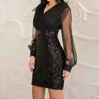 Sexy V-Neck Stitching Dress - Thumbnail 2