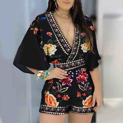 Sexy Printed Deep V-Neck Jumpsuit
