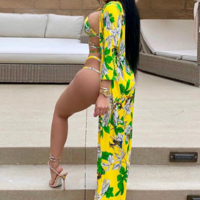 Printed Long Sleeves Three-Piece Bikini Swimsuit Underwear - Thumbnail 1