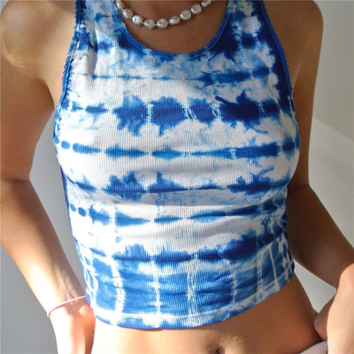 Round Neck Fashion Ribbed Pit Strip Printing Slim Vest Tops