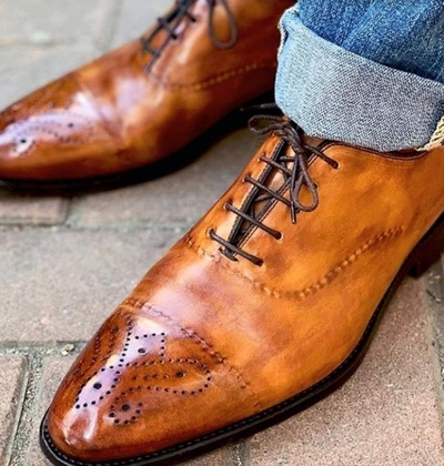 Decent Handmade Two Tone Cap Toe Brogue Lace Up Party Wear Leather Shoes