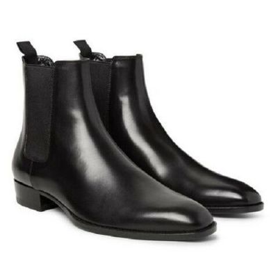 Elegant handmade men black chelsea ankle high leather boots - Thumbnail 2