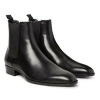 Elegant Handmade Men Black Chelsea Ankle High Leather Boots - Thumbnail 1