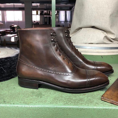 Bespoke men's dark brown ankle high leather boots, handmade dress formal boots - Thumbnail 3