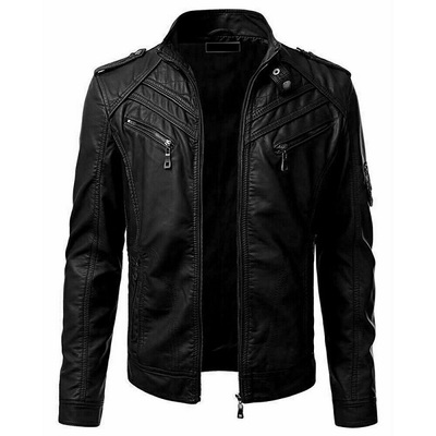 Vintage retro biker motorcycle leather jacket for men black 100% real leather jackets
