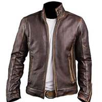 Men's Distressed Cafe Racer Biker Style Brown Real Goat Leather Jacket - Thumbnail 1