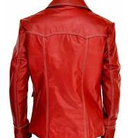 Men's Red Fight Club Movie Lambskin Leather Jacket Replica with 100% Polyester lining - Thumbnail 1