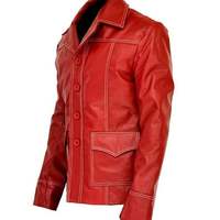 Men's Red Fight Club Movie Lambskin Leather Jacket Replica with 100% Polyester lining - Thumbnail 2