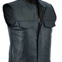 Men's Collarless Leather Vest Motorcycle Biker Club Concealed Carry Outlaws - Thumbnail 4