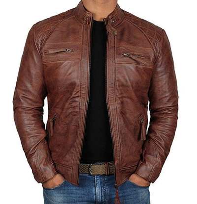 Biker Racing Motorcyle Genuine Lambskin Distressed Brown Leather Jackets for Men's